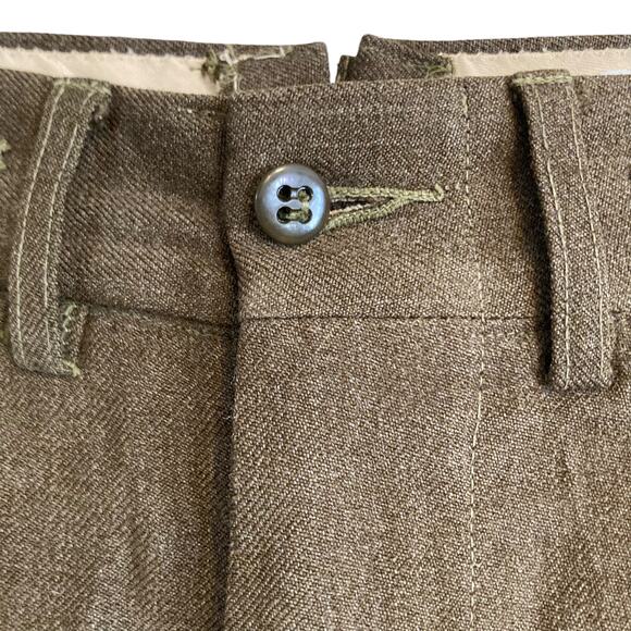 Vintage US Army 50s Olive Drab Green Button Fly High Waist Wide Leg Pants 25x27 - Picture 10 of 16